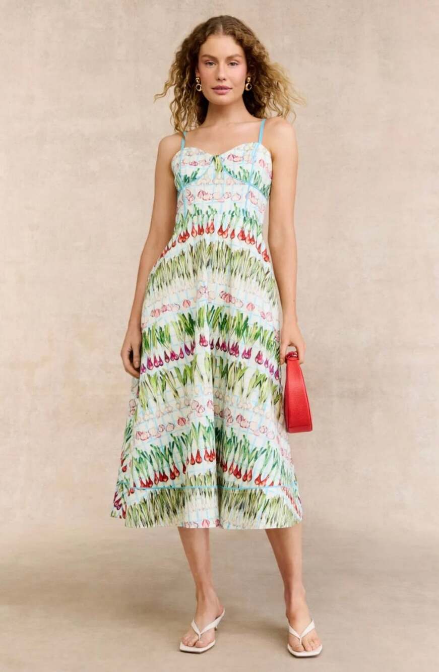 Rachel Antonoff Dress Size XXL Vegetable Print Cotton Midi Smocked Back